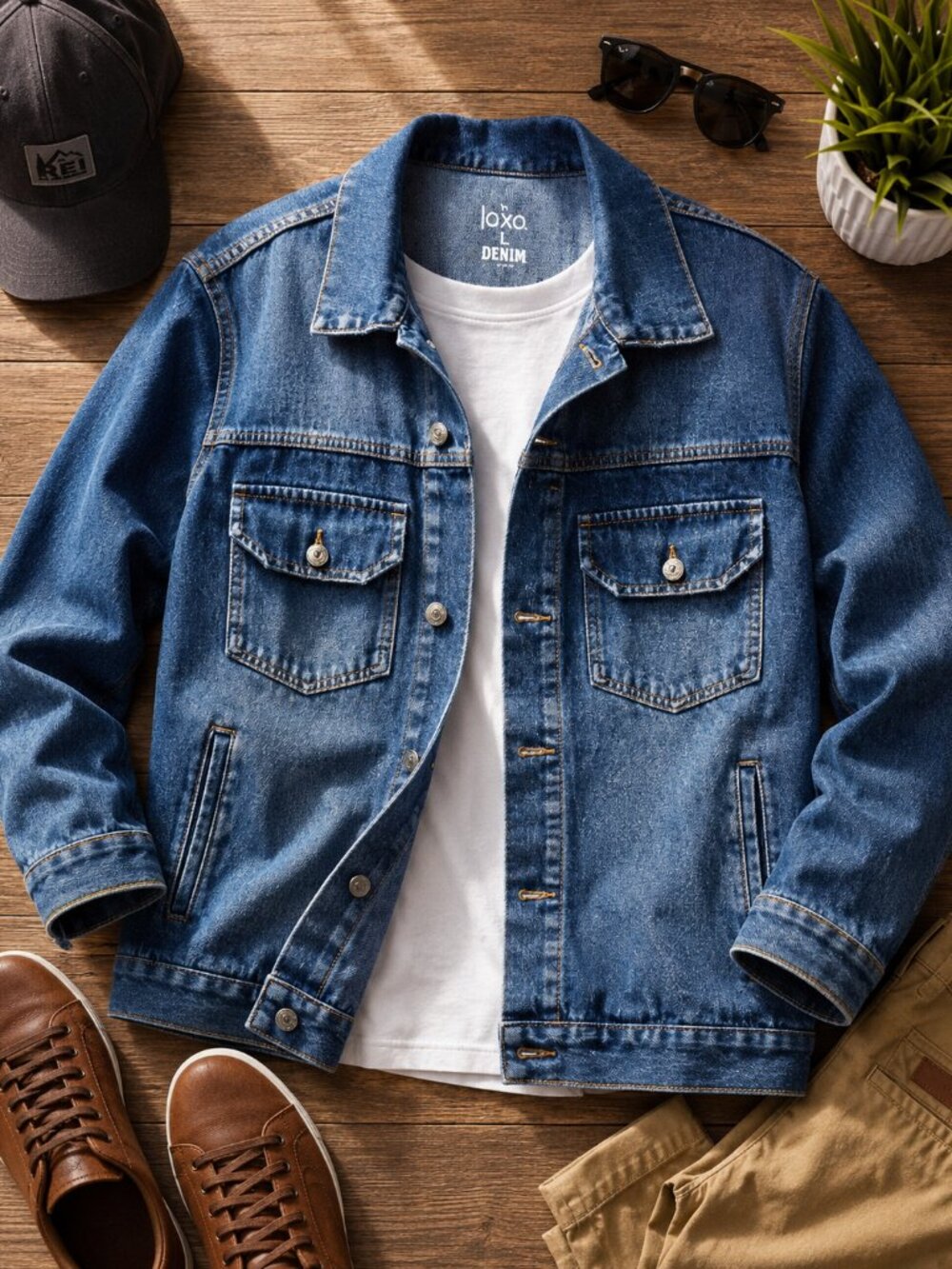 Loxo Denim Classic Blue Jean Men's Large Snap Front Trucker